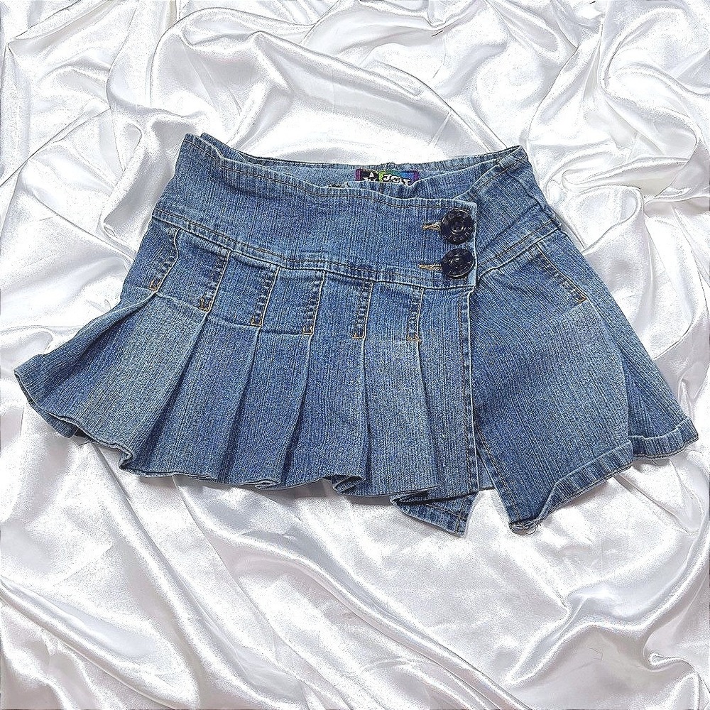 y2k pleated Skort Blue Jolt Jeans Denim Wrap Mini Skirt Size 7
